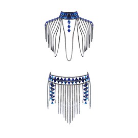 Sinkcangwu Boho Jewelry Set Body Chain Suit Tribal Harness Bra Crop Top Necklace Skirt for Women Summer Beach Party, Alloy, Resin Stone, Granite