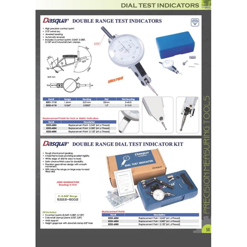 HHIP 4400-1260 Swiss Style Dial Test Indicator, 0-0.06"