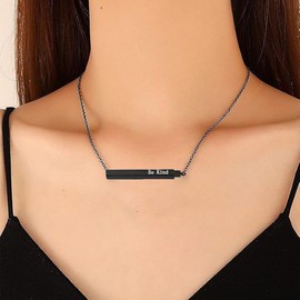 Be Kind Of A B tch Hidden Message Necklaces,3D Engraving Vertical Bar Necklace for Women Stainless Steel Encouragement Mantra Pendant Necklace Funny Square Tube Jewelry Inspirational Friendship