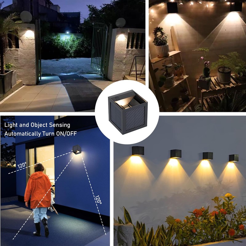 CNAHIWO Solar Sconce Lights Outdoor, Motion Sensor, Dimmable Up and