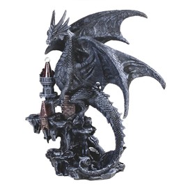 ICE ARMOR 7.75" H Black Dragon on Castle Statue Fantasy Decoration Figurine