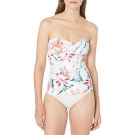 La Blanca Traje de baño estándar de una Pieza con Hombros para Mujer, Blanco//Flyaway Orquídea, 10