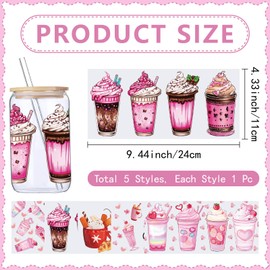 CREATCABIN 5 Packs Ice Cream Rub On Transfers Cup Wraps Cup Transfer Stickers PVC Bottle Stickers Decals Bottle Decor Display DIY Crafts Gift for Women Family Friends Besties 4.33x9.44 Inch Pink