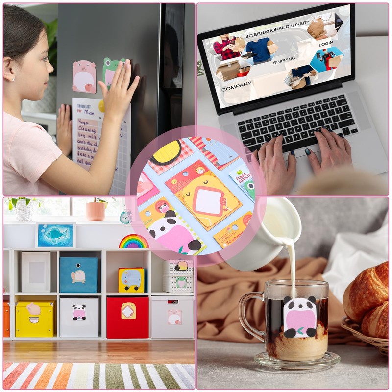 FRIUSATE 24 Packs Sticky Notes, Cartoon Animal Sticky Notes, Cute