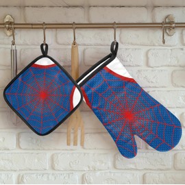 Spider Web Oven Mitts Set, Oven Mitts and Pot Holders, Heat Resistant Kitchen Oven Gloves Mitt Set for Kitchen Cooking Baking Grilling