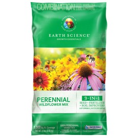 Earth Science Perennial Wildflower Mix - 3-in-1 Formula with Premium Wildflower Seeds, Plant Food and Soil Conditioners - Non-GMO, Natural Ingredients (6lb)