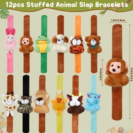 Golray 12pcs Stuffed Animal Plush Slap Bracelets Safari Party Favors Jungle Theme Birthday Party Gift Plush Toys for Classroom Rewards Wild One Safari Birthday Decorations Goodie Bag Stuffers Filler