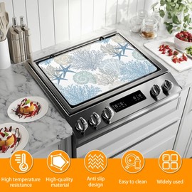 Electric Stove Top Cover,Starfish Seashell Stove Top Covers,Blue Heat Rubber Resistant Glass Cooktop Cover,Range Stovetop Protector,Dish Drying Mats,Heat Resistant Mat(28"x19.5")