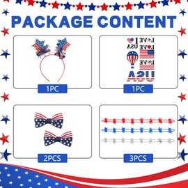 Forfamy Girls 4th of July Outfit Toddler Girl American Flag Dresses Headband Hair Clips Beaded Necklaces Face Tattoos 2-8 Years (US, Alpha, X-Small, Regular, Regular, Stripe Star)