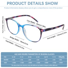 MAEOWN 4 Pack Progressive Multifocus Reading Glasses Blue Light Blocking Spring Hinges Stylish Ladies Pattern Readers (Multicolor, 2.50, x)