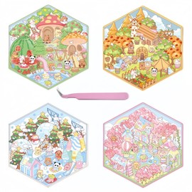 4 Sets DIY 3D House Stickers Cute Cartoon Animal Make Your Own House 3D Sticker Scene for Adults and Kids Girls Build Miniature Rooms Relief Stress Pass The Time Therapy for Adults