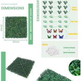 Decwin 20''x20'' 24 Pieces (66.6 Sq.Ft) Artificial Hedge Boxwood Panels UV Protected Faux Topiary Grass Wall Panels Green Greenery Hedge Plants Backdrop for Indoor Outdoor Garden Backyard Patio