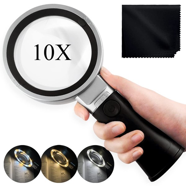 MAGDEPO 10X Lighted Magnifying Stand Loupe Reading Magnifier with 12 SMD LEDs Dimmable Lighting Modes, Perfect for Macular Degeneration, Reading, Soldering, Inspection, Cross Stitch, etc...