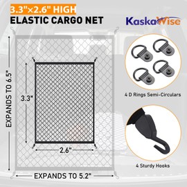 Kaskawise Cargo Net for SUV,Car Truck Net Organizer with ABS Hooks,39.3"x31.5" Stretch to 78.7"x63" Elastic Small Cargo Net,Cargo Mesh Truck Bed Net for Car,Truck,Road Trip Essentials