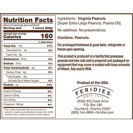 FERIDIES Super Extra Large Unsalted Virginia Peanuts - 9oz Can