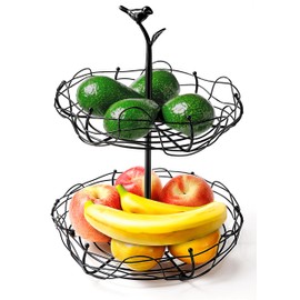 Ouseen 2-Tier Fruit Basket with Bird Nest Design - Charming Bird Handle, Multi-Functional Fruit and Vegetable Organizer for Kitchen Counter and Tabletop, Perfect Blend of Style and Practicality