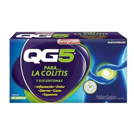 QG5 - Alivio para la Colitis. Ingredientes de origen 100% natural que alivian inflamación, dolor, diarrea, gases y espamos. Caja con 30 tabletas