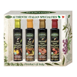 Mantova Organic Flavored Balsamic Vinegar of Modena 4-Variety Pack: Fig Pear Pomegranate & Raspberry; Perfect for Gift Basket Add to Pasta Salad Ice Cream and Cocktails 8.5 oz per bottle pack of 4