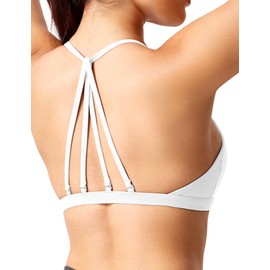 YEOREO Workout Sports Bras for Women Padded Backless Gym Bra Lorelie Light Impact Strappy Criss Cross Yoga Crop Top White M