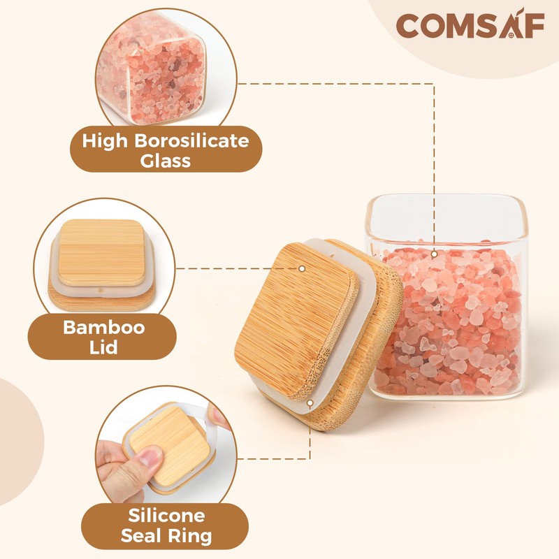 ComSaf 12Pcs Glass Spice Jars with Bamboo Lid, 4oz Airtight