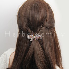 Herbeluemily Barrette, Bijou Stone, Metal Fittings, Hair Clip, Stylish, Adult, Elegant, Ribbon, Aurora