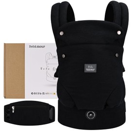 Bebamour Baby Carrier Ergonomic Infant Carrier for 7-32lbs, Adjustable Knob for Baby Hip Healthy Develop, Soft Cotton Infant Carrier,Front and Back Baby Carrier with 2 Teething Pads (Black)