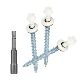 Metal Roofing Screws 10 x 2-1/2 inch, Brite White Hex Head Sheet Metal Roof Screw with EPDM Washer for Corrugated Roofing (250Pcs)