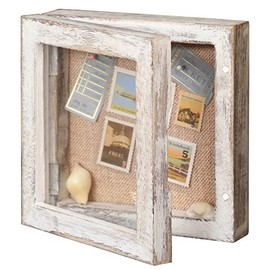 6x6 Square Shadow Box, Display Size 5x5 Shadow Box Frame with Glass, Small Shadow Box Display Case with Hinge and Magnetic Door for Shells Taxidermy Keepsake Photos Tickets Coins-Vintage White