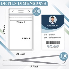 Marspark 100 Set Name Tag Lanyards with ID Holder Clear ID Name Badges Lanyards Bulk Clip Waterproof Plastic Card Holders for Adults Kids Business School Office Supplies (Gray)