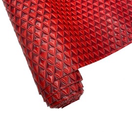 Glossy Geometry Vinyl Faux Leather Sheets, 12 x 54 inch Embossed Diamond Plaid Synthetic PU Fabric for DIY Handicrafts Keychains Pouches Making-Red