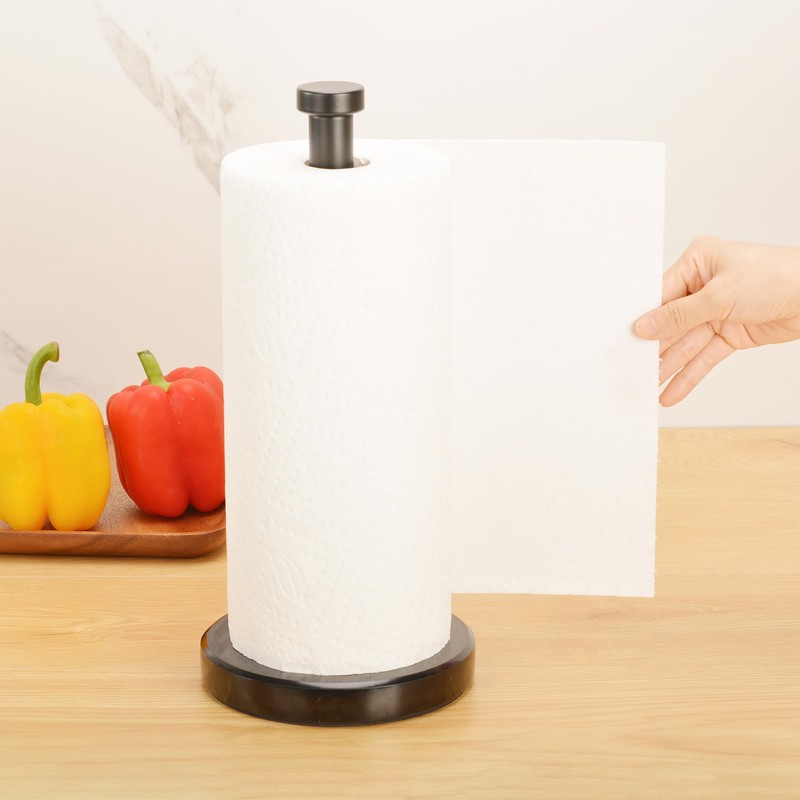 Paper Towel Holder Countertop, Heavy Weighted Black Marble Paper Towels