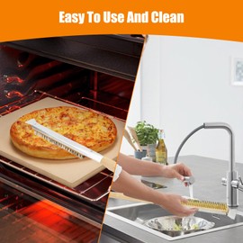 Pizza Oven Brush with Stainless Steel Scraper & Brass Bristles & Wooden Handle & Hanging Hole, Heat Resistant Oven Brush, 53 cm Pizza Accessories, Pizza Stones Cleaning Brush for Outdoor Ovens