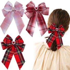 3 PCS Scottish Bow hair Clips Large Hair Bows Crocodile Clips Hair Tartan Bow Knot hair Clip Fashion Festive hair Accessories for Girls Women Daily Wear