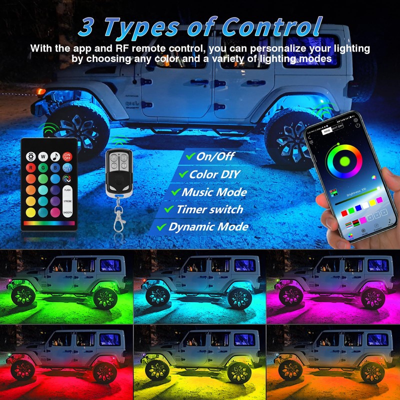 16Pods Segmented RGB LED Rock Lights Kit with APP/RF Remote