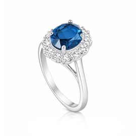 FAIRY COUPLE Princess Diana Kate Middleton Classic 15mm Gemstone Birthstone Sapphire Halo Engagement Rings for Women, Anniversary 18K White Gold Plated Promise Rings for Her R390 (7)
