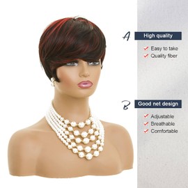 Short Pixie Cut Wigs for Black Women Red Pixie Cut Wigs Side Bangs Short Wigs Black and Red Pixie wig with Bangs Synthetic Side Part Pixie HairCut Wigs Short Red Colored Bob Wig for Black Women