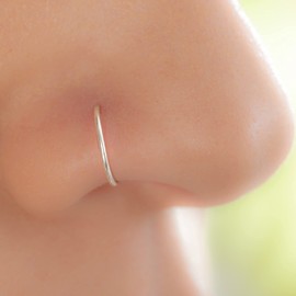 Silver Fake Nose Ring Hoop Piercing - 24 Gauge faux Nose Ring No Piercing Needed - Clip On Nose Jewelry