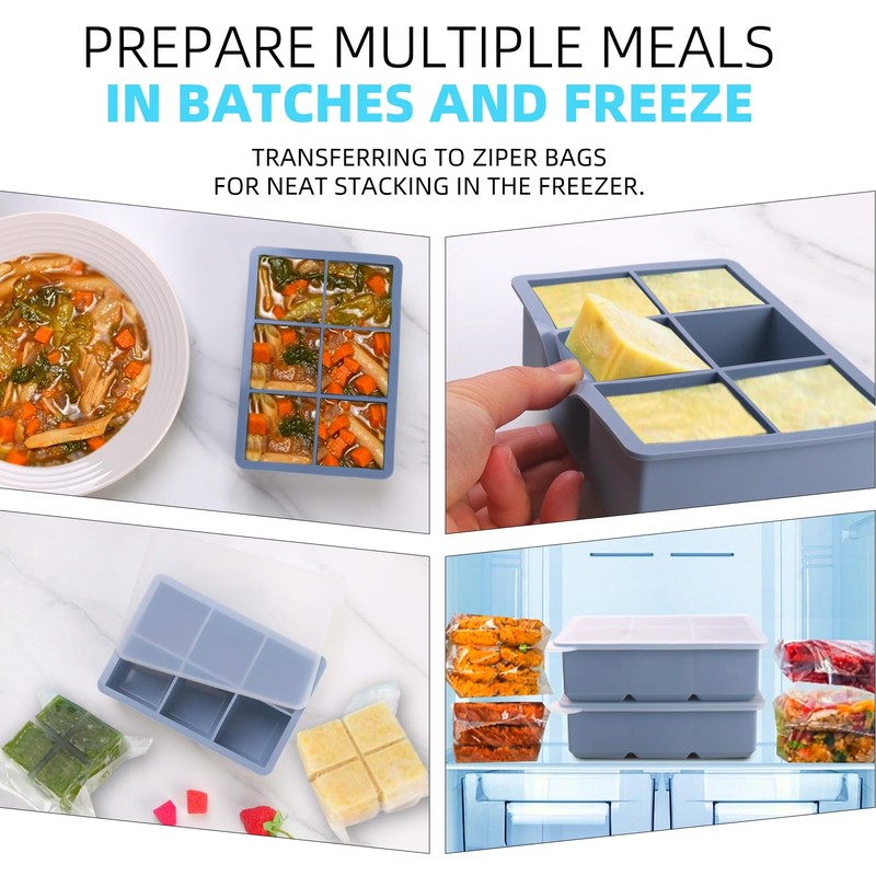 1/2 Cup Silicone Freezer Tray With Lid,Silicone Freezer Molds 6-Pack