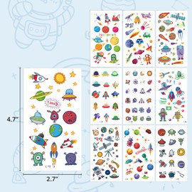 Rocket Ship Birthday Party Decorations 10 sheets Temporary Tattoos Stickers Individually Wrapped for Kids Space Party Favors Decorations