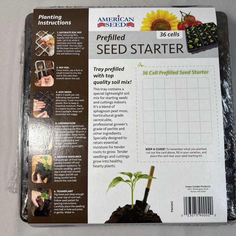 American Seed Seed Starting Tray 36 Cell Reusable Prefilled With