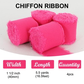 TONIFUL 4 Rolls Hot Pink Chiffon Ribbon 1 1/2 inch× 5.5 Yards Fabric Silk Ribbon for Gift Wrapping Wedding Party Decoration Flower Bouquet Wrapping Bows Making DIY Crafts（Total 22yards）
