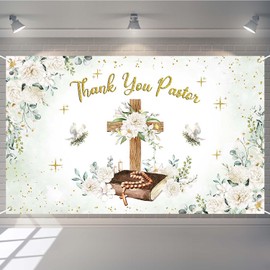 Joliaco Thank You Pastor Party Banner Greeney Leaves White Floral We Appreciate You Photo Background Happy Pastor Appreciate Day Party Decorations Photo Booth Props (6x3.6ft)