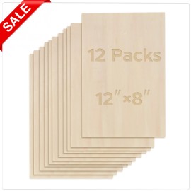 OMTech 12 Pack Basswood Sheets 12x8 Inch Plywood Sheets for Crafts 1/8" Thick