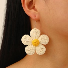 Flower Earrings for Women Boho Rattan Earrings for Women Dangle Drop Statement Summer Earring Flower Jewelry (Style 4)