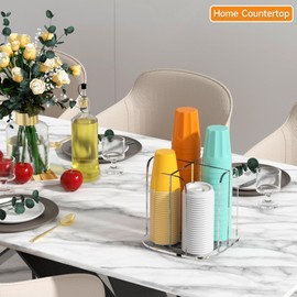 Beego Coffee Cup Holder Organizer - Rotatable 4 Compartments Clear Acrylic Cup Dispenser Coffee Station Cup and Lid Carousel Countertop Plastic Cup Holder Restaurant Breakroom Coffee Bar Accessories