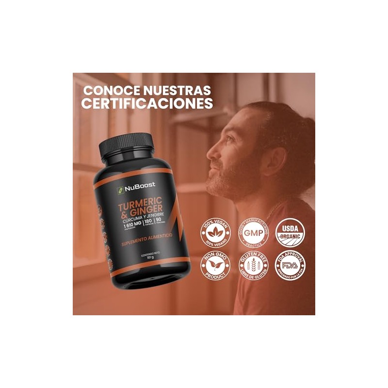 NuBoost Cúrcuma 1610 mg, Raíz de Jengibre y Pimienta Negra
