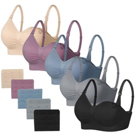 JAMRID 5 Pack Seamless Nursing Bras Maternity Clothes for Pregnancy Nursing Bras for Breastfeeding Maternity Bra Comfortable Bralette Breastfeeding Bra (Black+Grey+Beige+Dusty Blue+Purplebean, XXL)