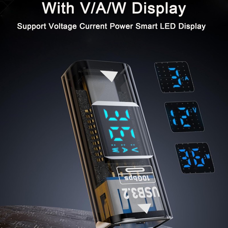 LUIRSAY USB C to USB Adapter 10Gbps 12V/3A LED Display