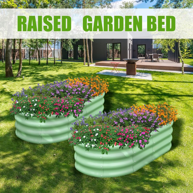 SnugNiture Galvanized Raised Garden Bed Outdoor, 2 Pcs 4x2x1ft Oval