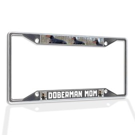 Fastasticdeals Metal Insert License Plate Frame Doberman Mom an Pet Animal Dog Weatherproof Car Accessories Chrome 4 Holes Solid Insert